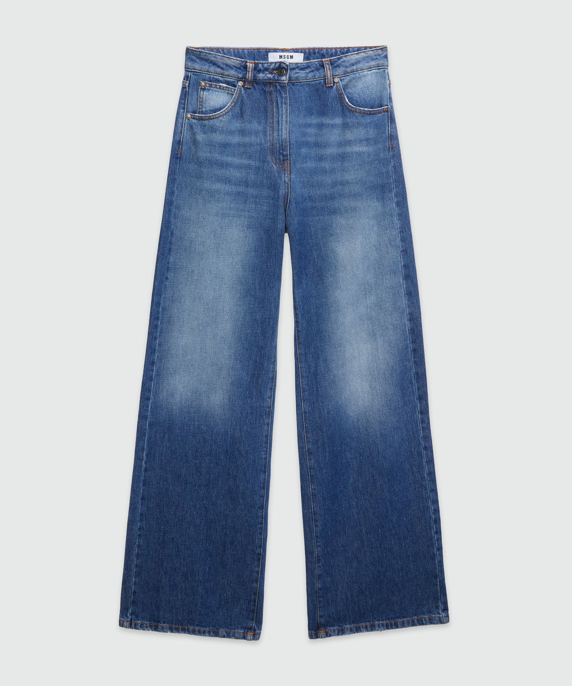 Wide leg pre washed effect blue denim pants MSGM Official