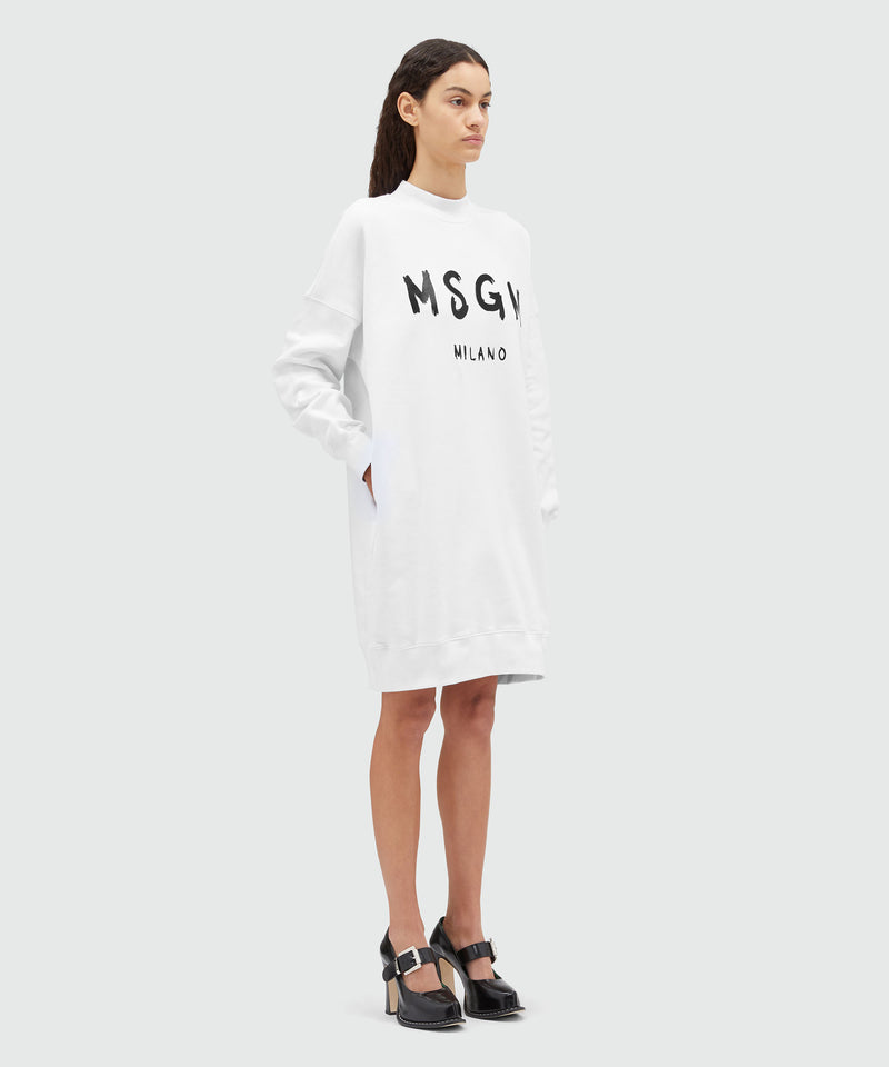 Cotton dress with brushed logo WHITE Women 