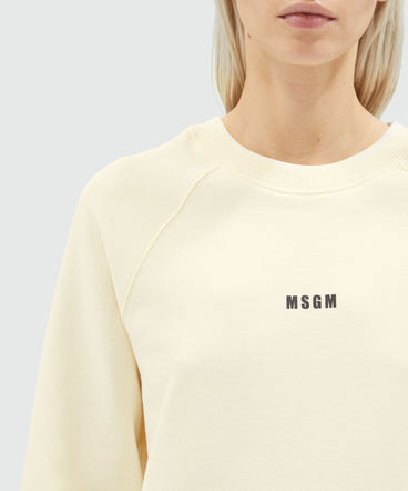 Cream jersey sweatshirt with micro logo