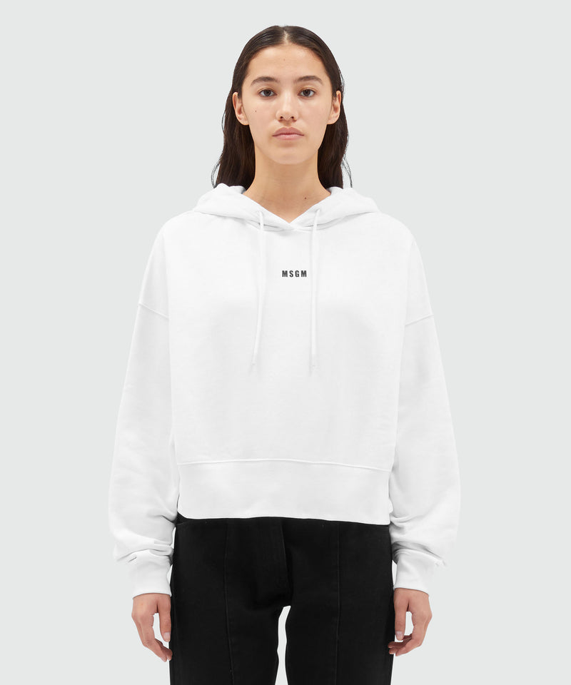 Cotton sweatshirt with hood and micro logo WHITE Women 