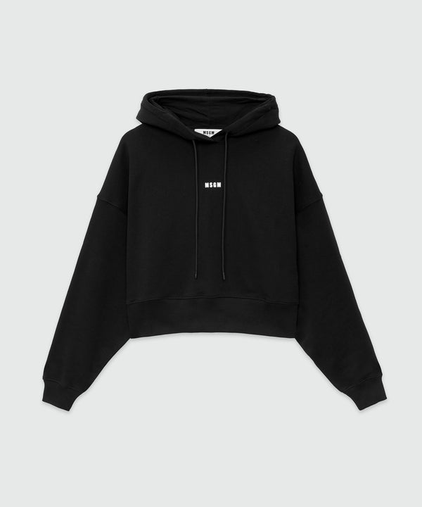 Cotton sweatshirt with hood and micro logo
