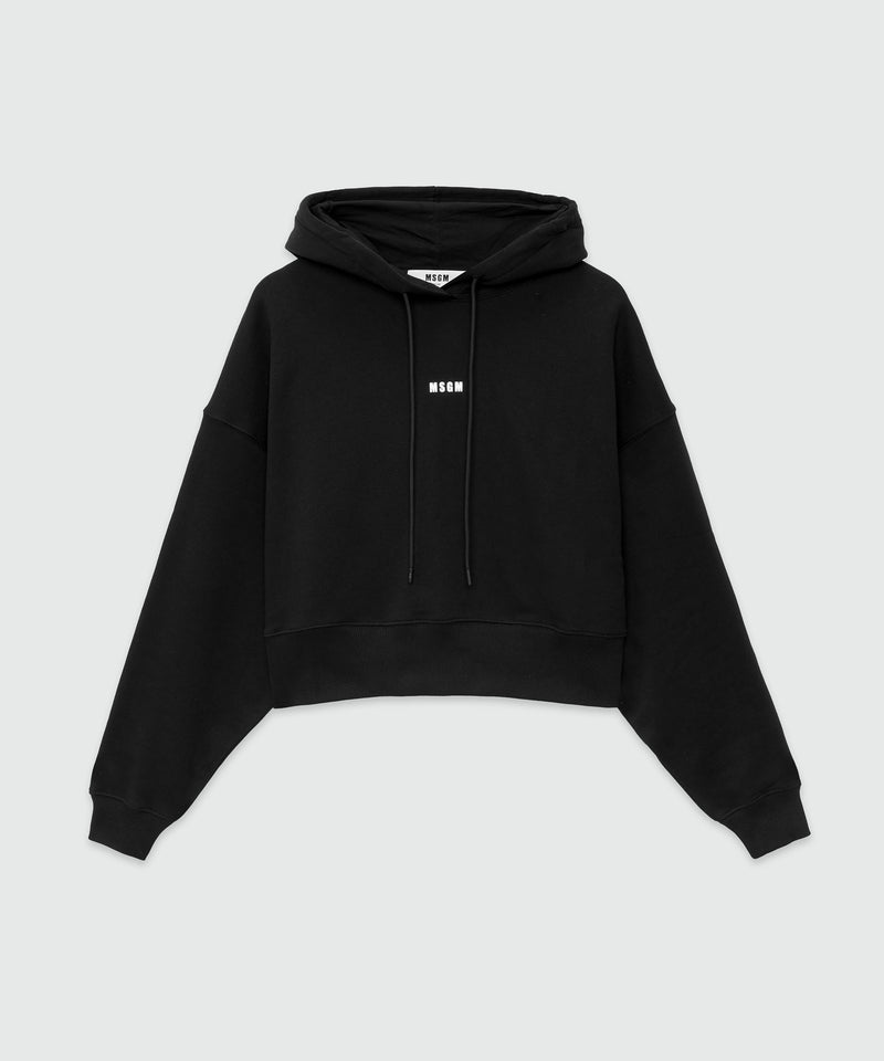 Cotton sweatshirt with hood and micro logo BLACK Women 