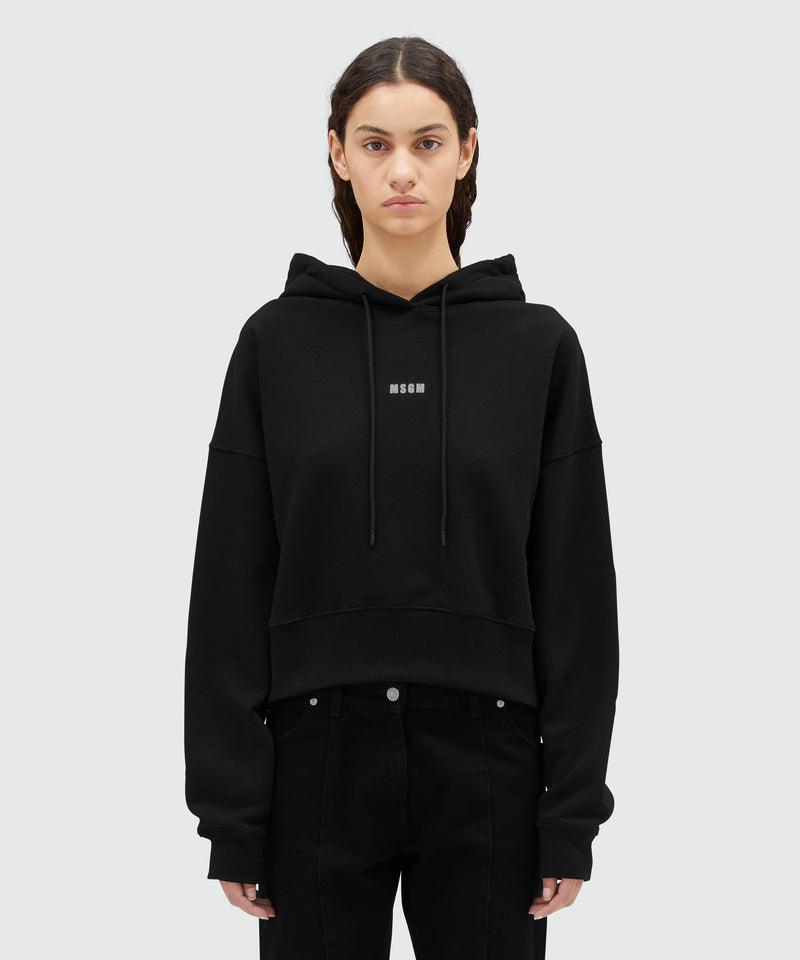 Cotton sweatshirt with hood and micro logo BLACK Women 