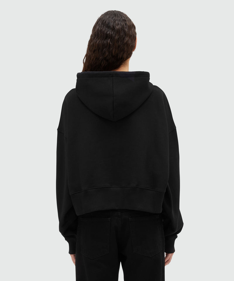 Cotton sweatshirt with hood and micro logo BLACK Women 