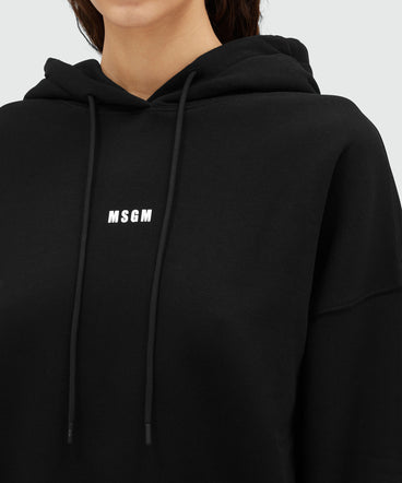 Cotton sweatshirt with hood and micro logo