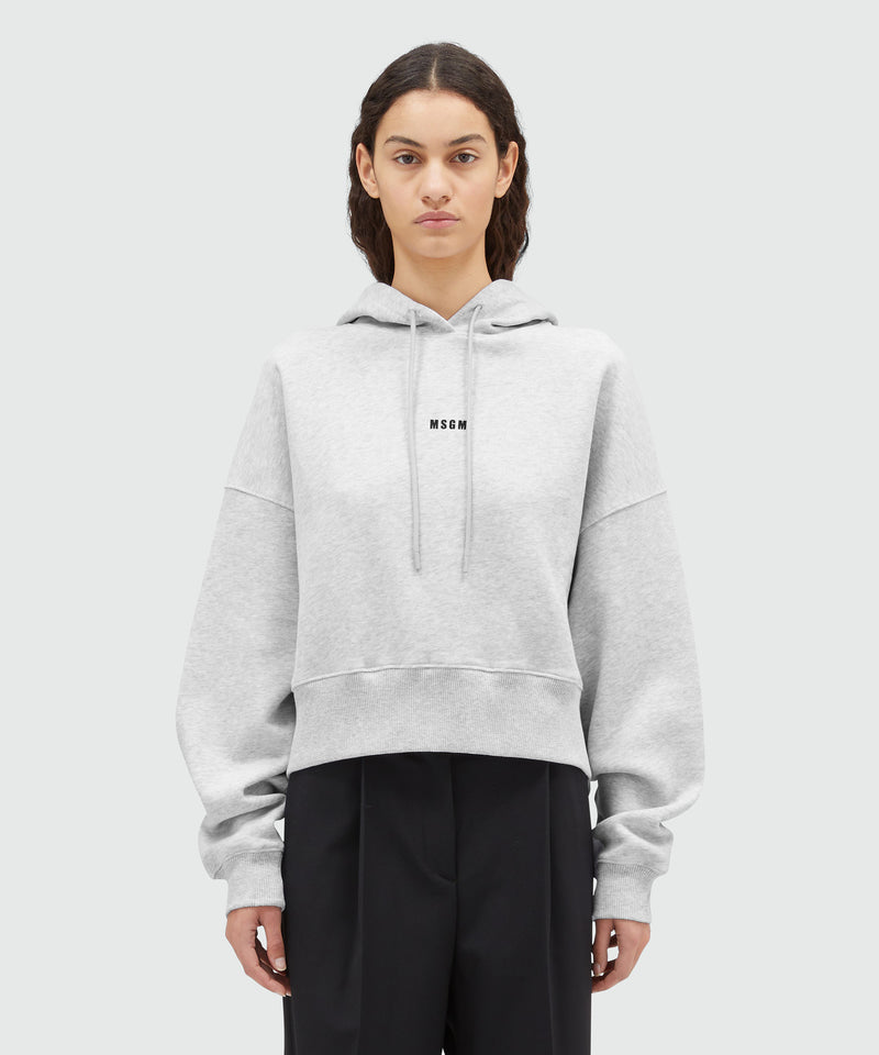 Cotton sweatshirt with hood and micro logo GREY Women 