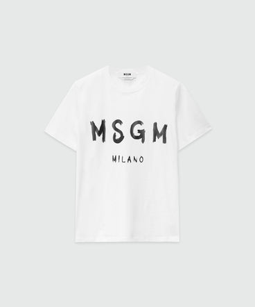 White jersey t-shirt with brushstroke logo