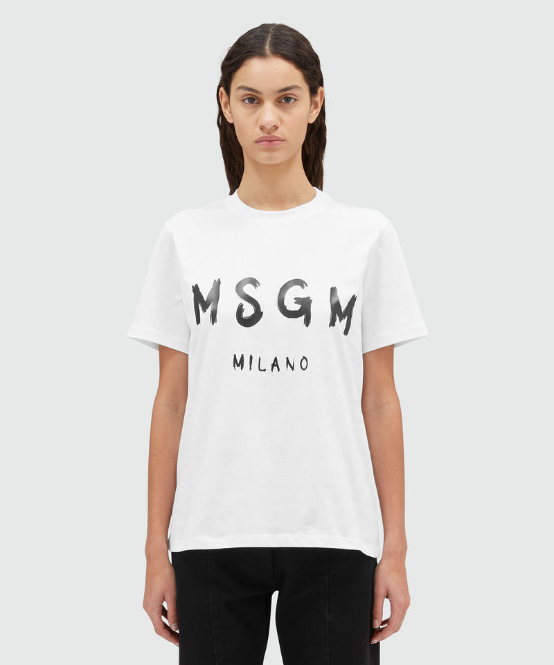 Cotton T-shirt in solid colour with logo WHITE Women 