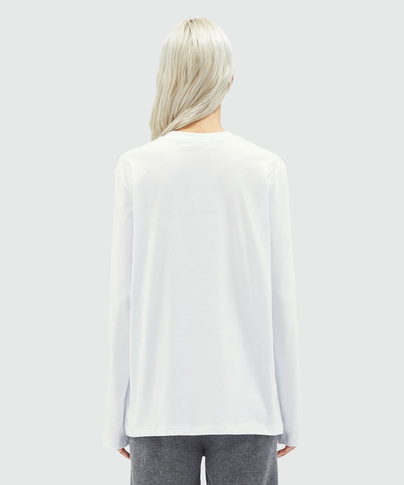 White jersey T-shirt with black brushstroke logo BIANCO Donna 