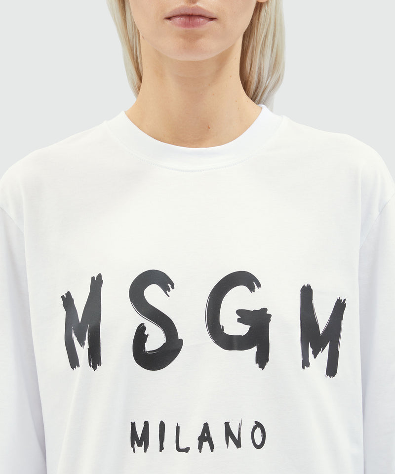 White jersey T-shirt with black brushstroke logo WHITE Women 