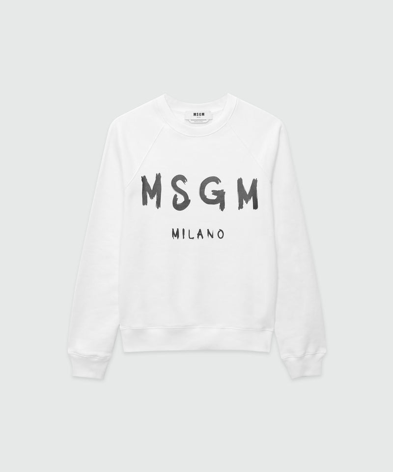 Crew neck cotton sweatshirt with a brushed logo WHITE Women 