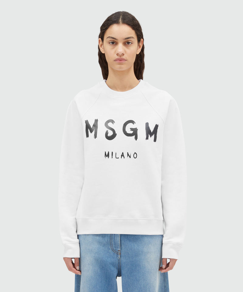 Crew neck cotton sweatshirt with a brushed logo WHITE Women 