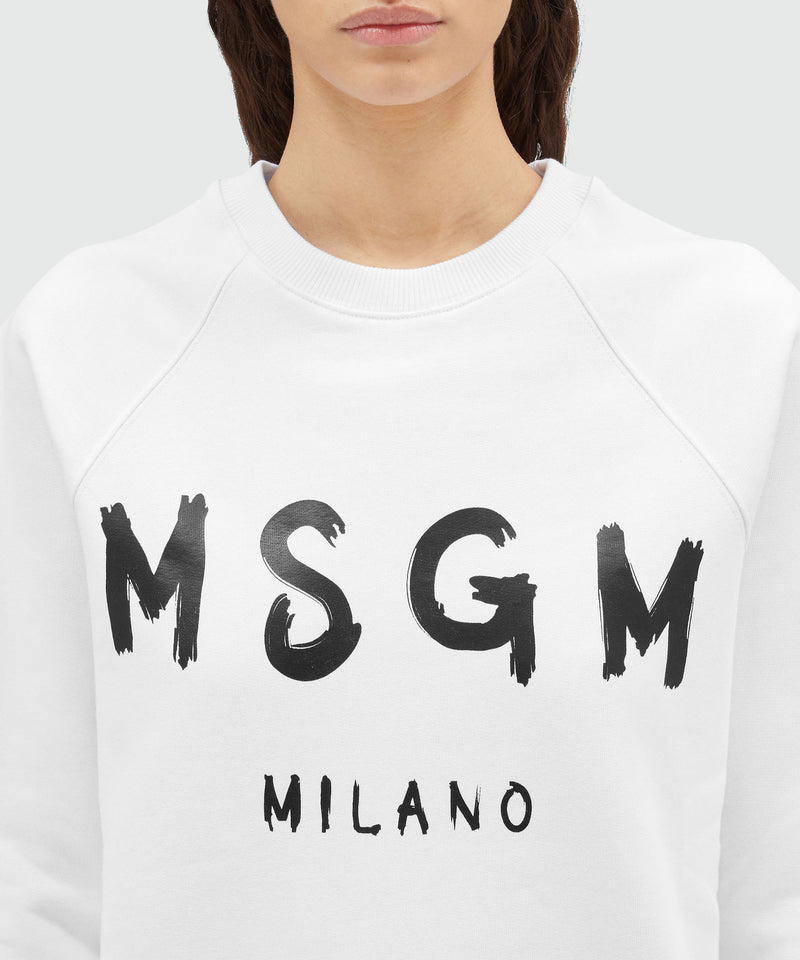 Crew neck cotton sweatshirt with a brushed logo WHITE Women 