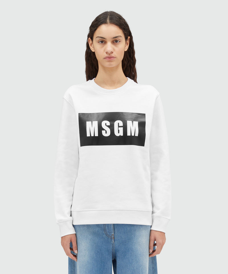 Crew neck cotton sweatshirt in a solid colour WHITE Women 