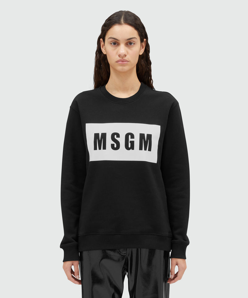 Crew neck cotton sweatshirt in a solid colour BLACK Women 