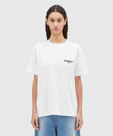 Round neck cotton T-shirt with embroidered logo