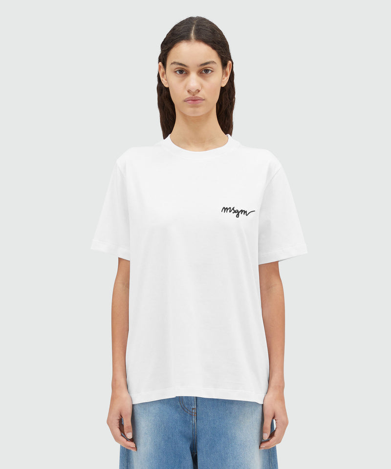 Round neck cotton T-shirt with embroidered logo WHITE Women 