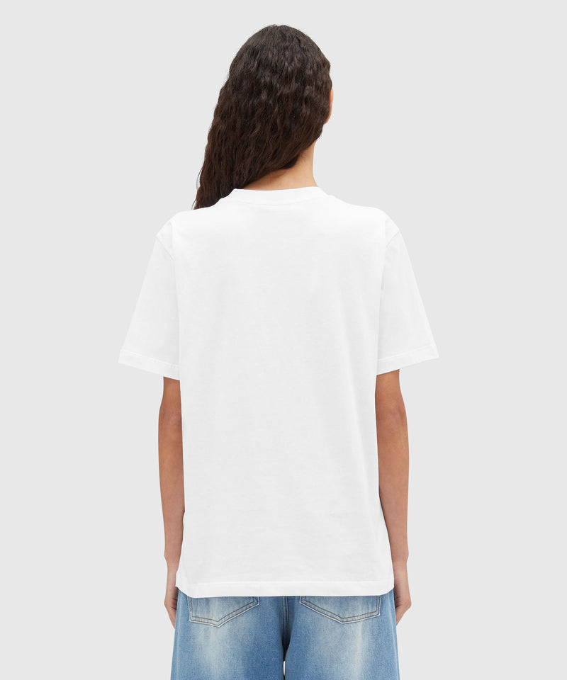 Round neck cotton T-shirt with embroidered logo WHITE Women 