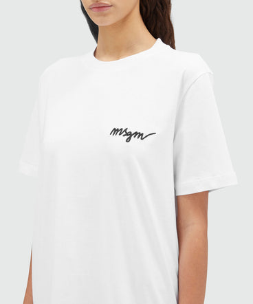 Round neck cotton T-shirt with embroidered logo