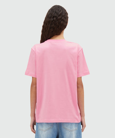 Pink jersey T-shirt with embroidered cursive logo