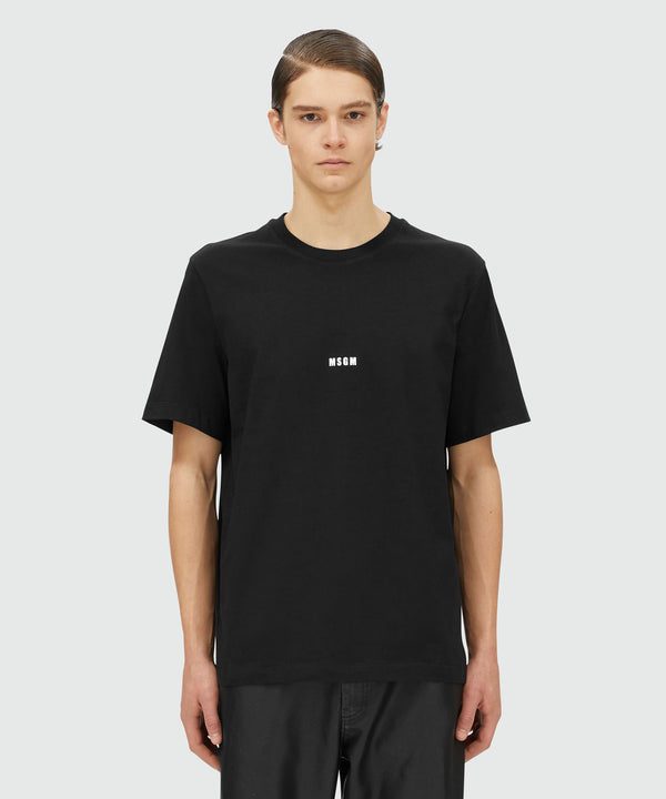 Black jersey T-shirt with micro logo print