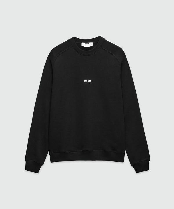 Black cotton sweatshirt with white micro logo print