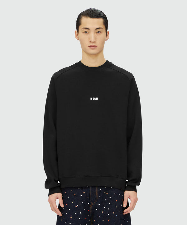 Black cotton sweatshirt with white micro logo print