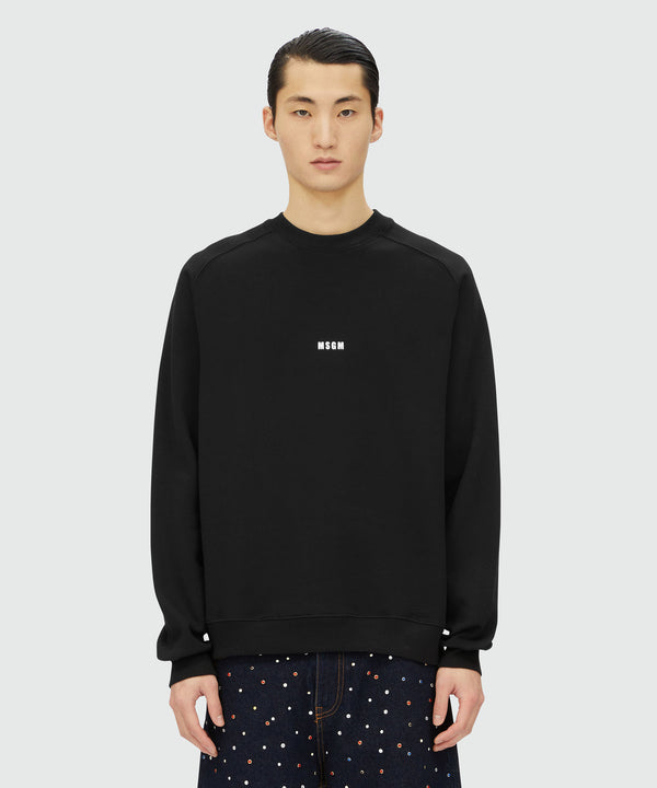 Crew neck cotton sweatshirt with a micro logo