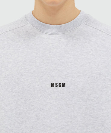 Crew neck cotton sweatshirt with a micro logo
