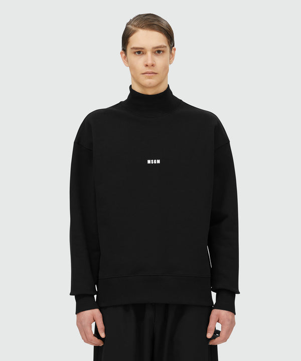 Black cotton sweatshirt with micro logo print