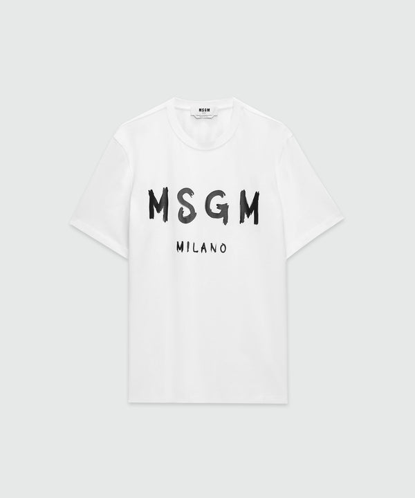 White jersey T-shirt with brushstroke logo