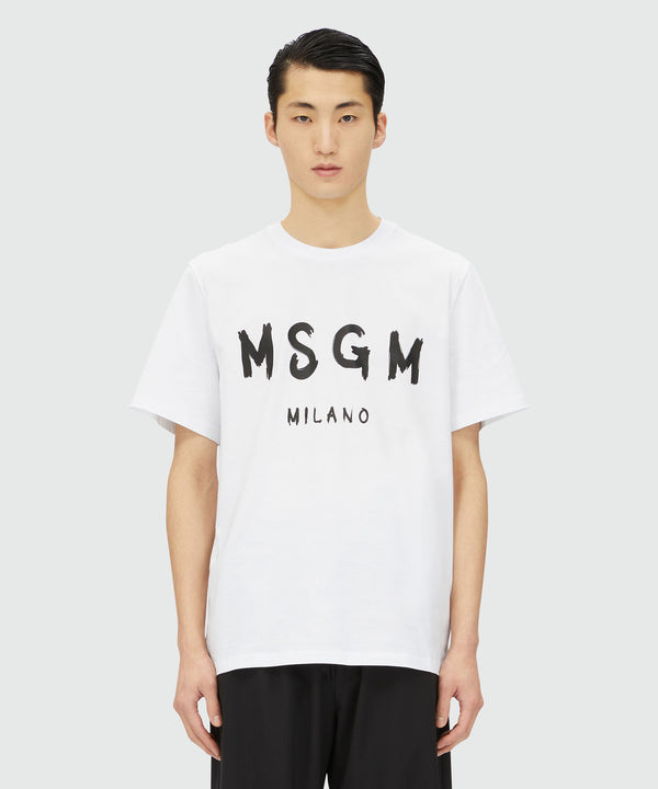 White jersey T-shirt with brushstroke logo