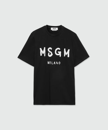 Black jersey T-shirt with brushstroke logo - MSGM Official