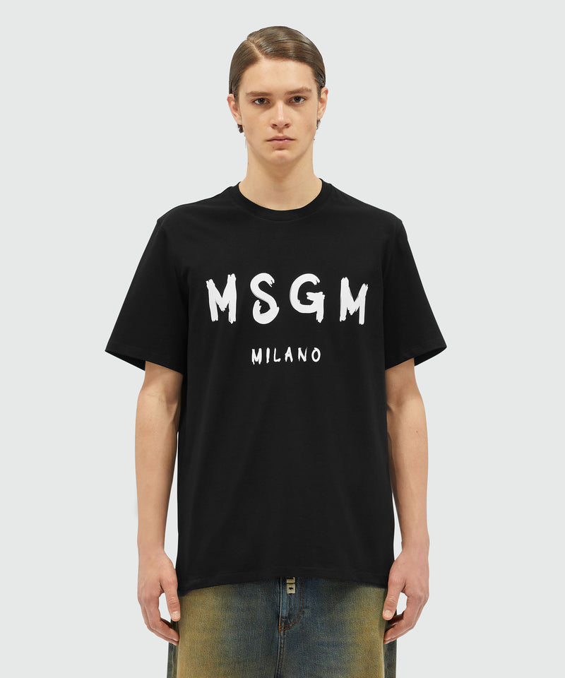 Cotton T-shirt with brushed logo BLACK Men 