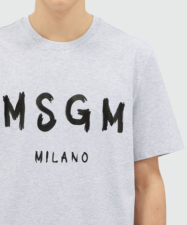 T-shirt in cotone con logo pennellato