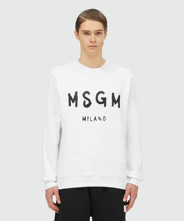 White jersey sweatshirt with brushstroke logo