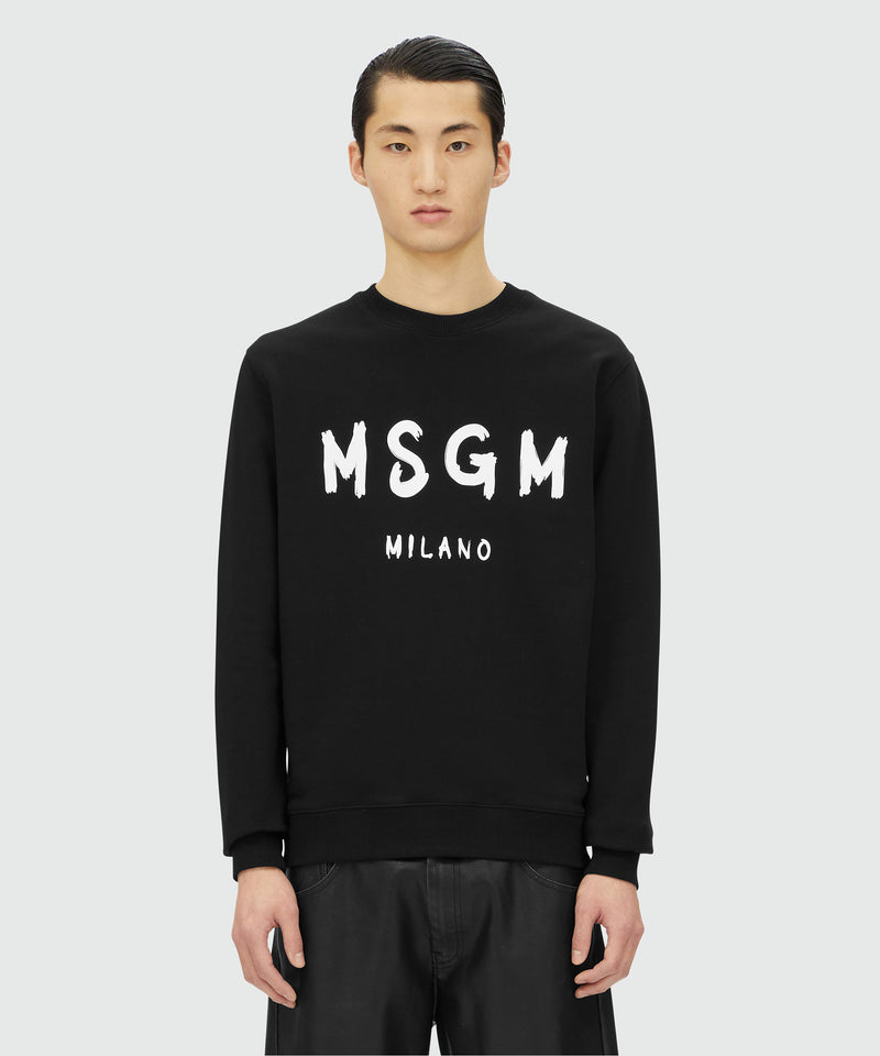 Black jersey sweatshirt with brushstroke logo BLACK Men 