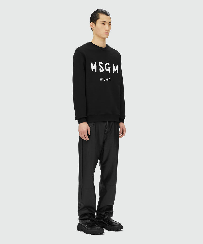 Black jersey sweatshirt with brushstroke logo BLACK Men 