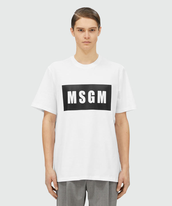 White jersey T-shirt with graphic box logo