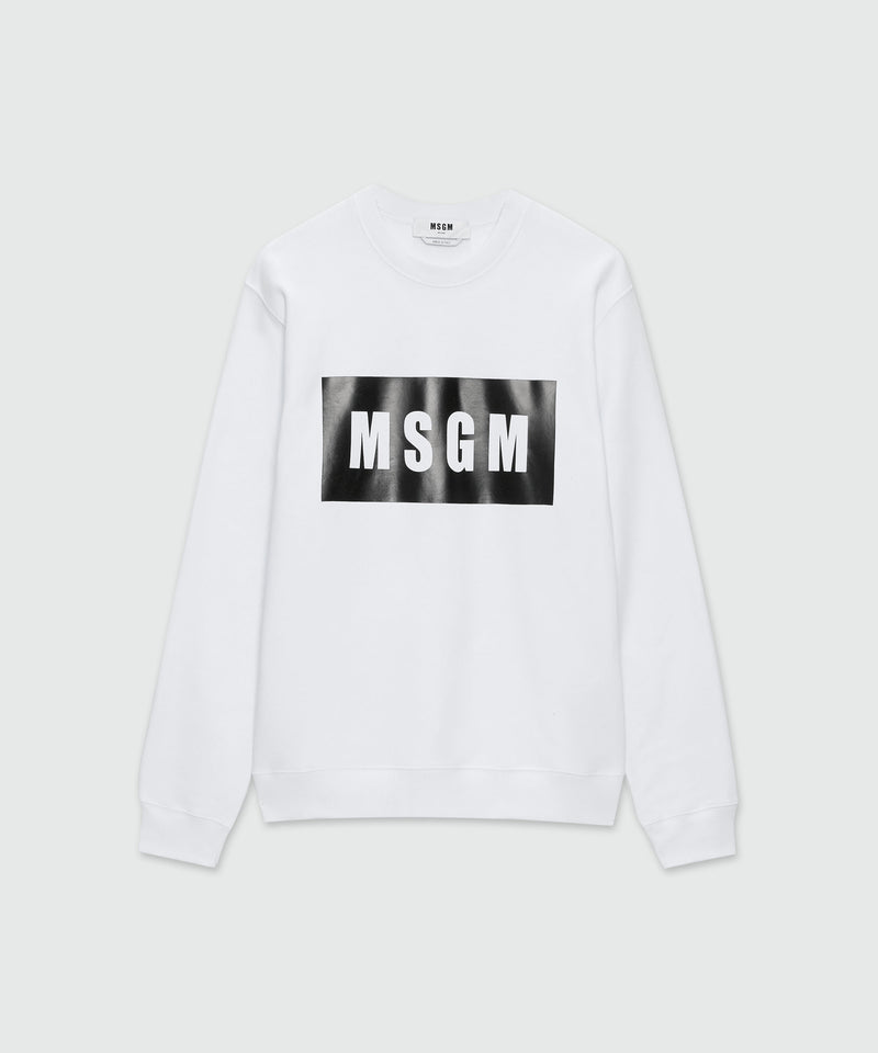 Solid colour cotton sweatshirt with a box logo WHITE Men 