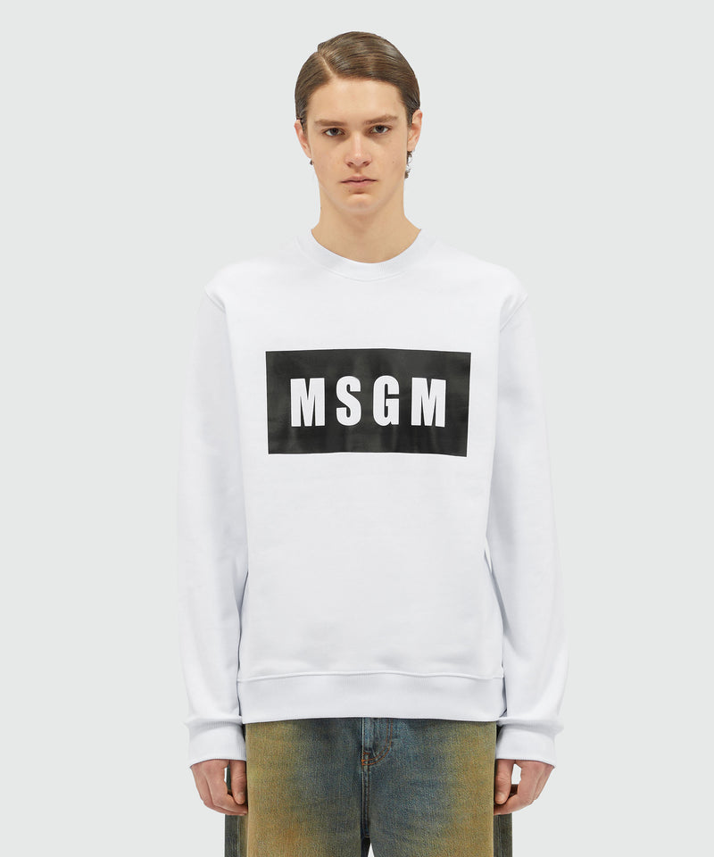 Felpa in cotone tinta unita con box logo BIANCO Uomo 