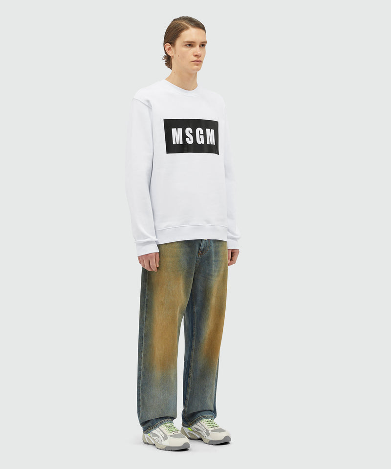 Felpa in cotone tinta unita con box logo BIANCO Uomo 