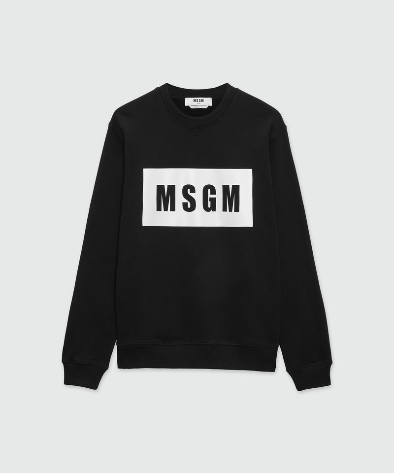 Solid colour cotton sweatshirt with a box logo BLACK Men 