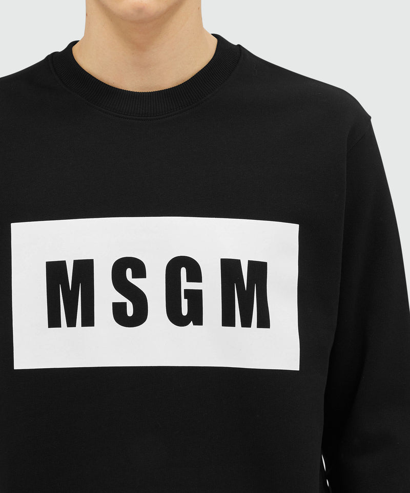 Solid colour cotton sweatshirt with a box logo BLACK Men 