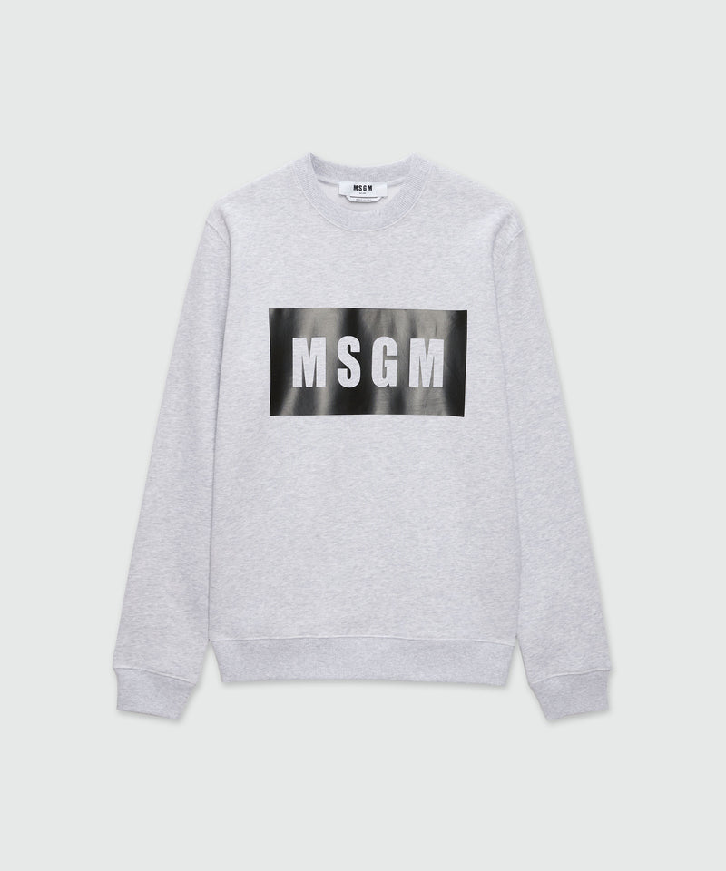 Solid colour cotton sweatshirt with a box logo GREY Men 