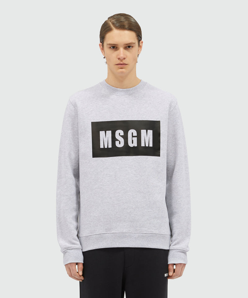 Felpa in cotone tinta unita con box logo GRIGIO Uomo 