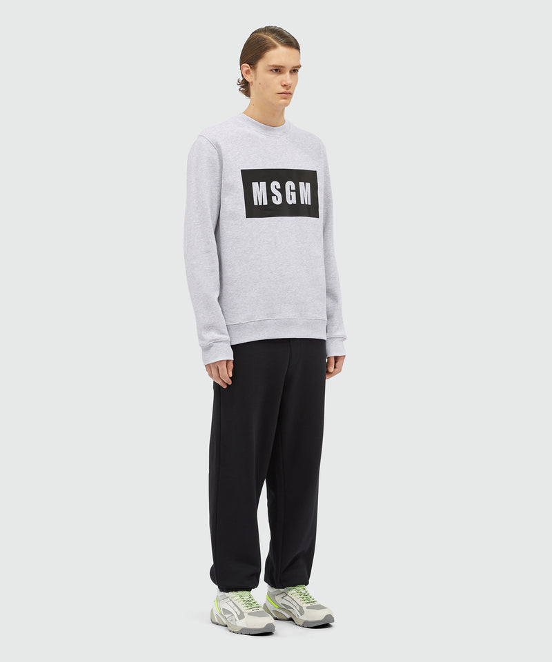 Felpa in cotone tinta unita con box logo GRIGIO Uomo 