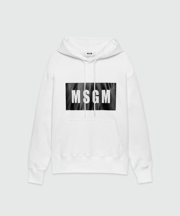 White cotton sweatshirt with graphic box logo