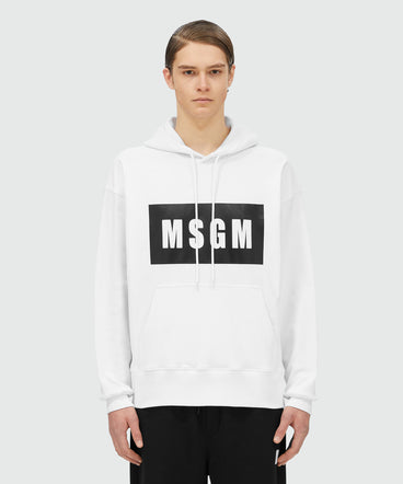 White cotton sweatshirt with graphic box logo