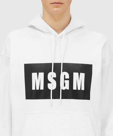 White cotton sweatshirt with graphic box logo